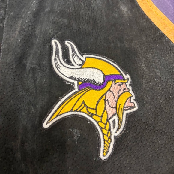 Vintage Minnesota Vikings NFL Suede Leather Varsity Jacket Purple Black Gold L - Picture 4 of 14